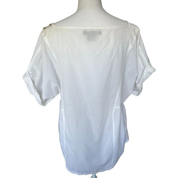 Calvin Klein Jeans White Embroidered Blouse Top Sz XL Sparkly Trim Cotton - Picture 2 of 11